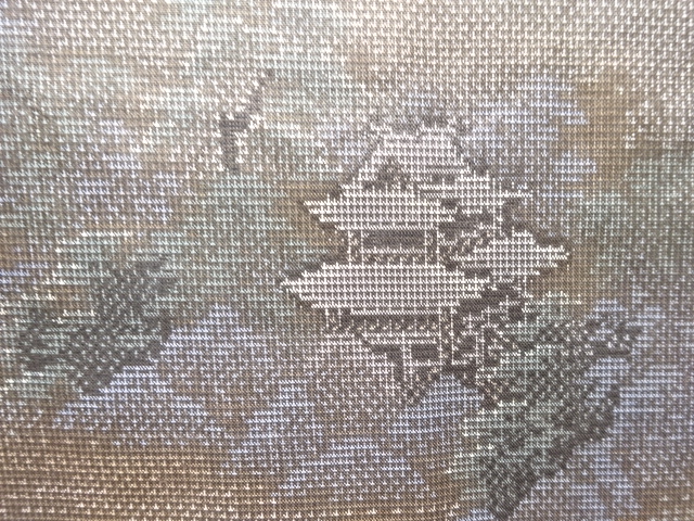 アンティーク　家屋風景模様織り出し本場泥大島紬着物(7マルキ)